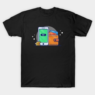 Hand Phone, wallet, Card, And Stack Of Gold Coin Cartoon T-Shirt